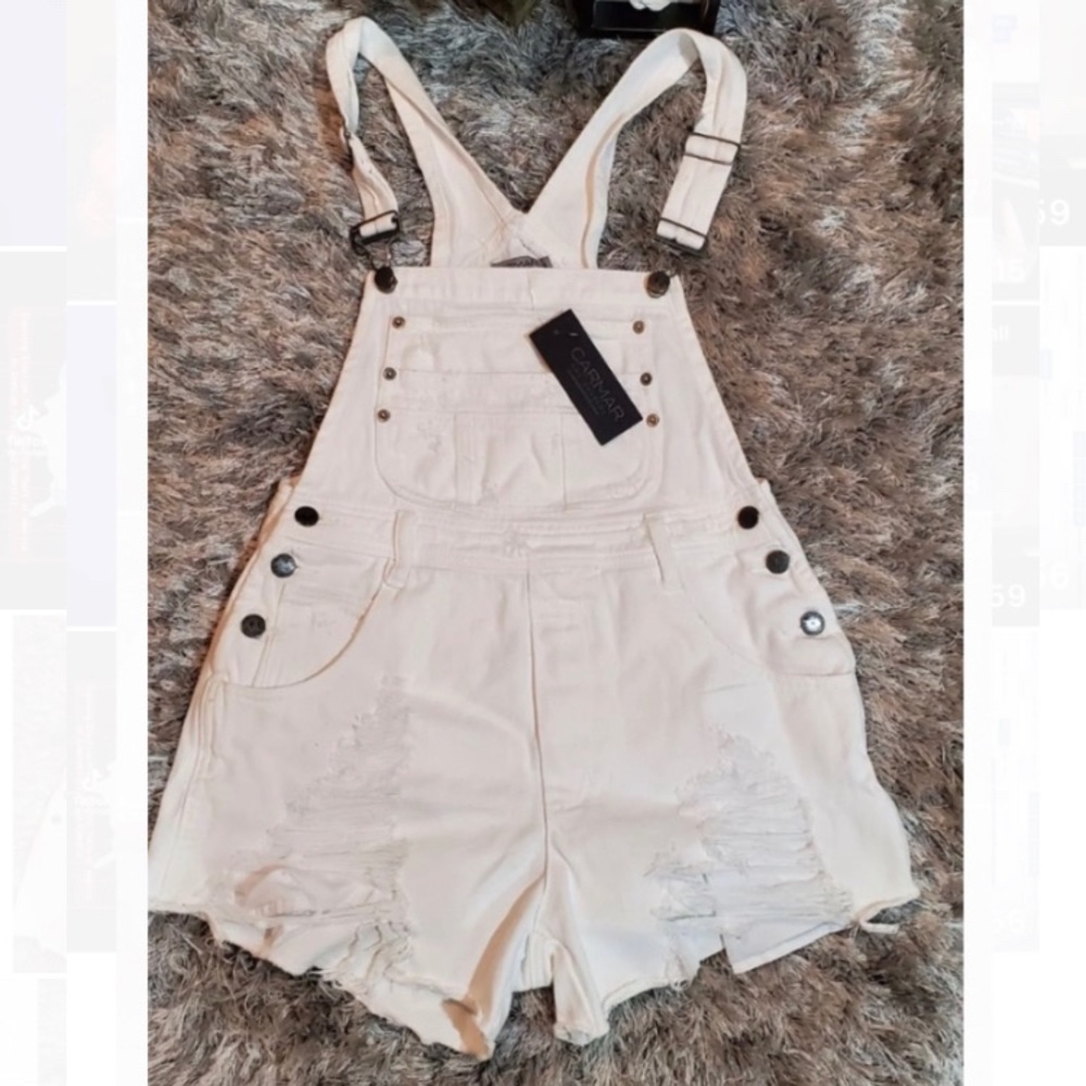 LF x Carmar white distressed ripped overalls